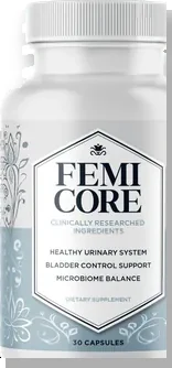 FemiCore women&rsquo;s urinary support capsules, front-facing bottle