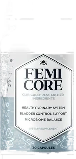 FemiCore single bottle of women&rsquo;s urinary support capsules, 30 capsules